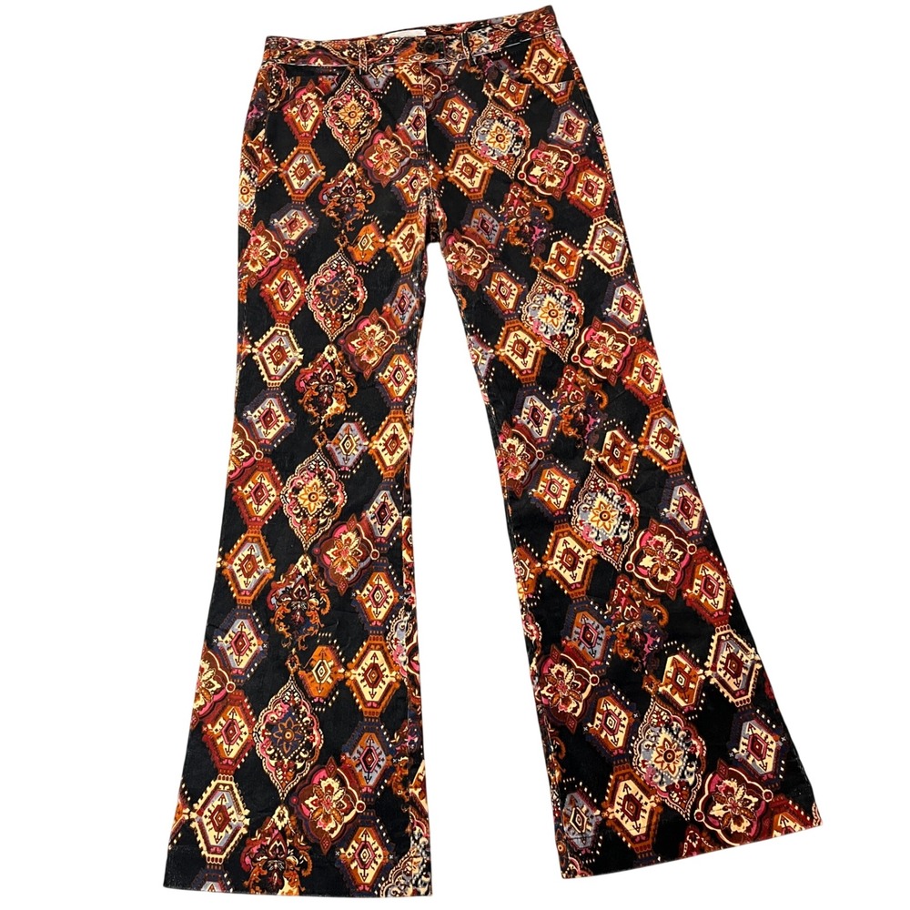 Cara Cara Alfie Women 10 Corduroy‎ Flare Pants Black Aura emblem Geometric 70s